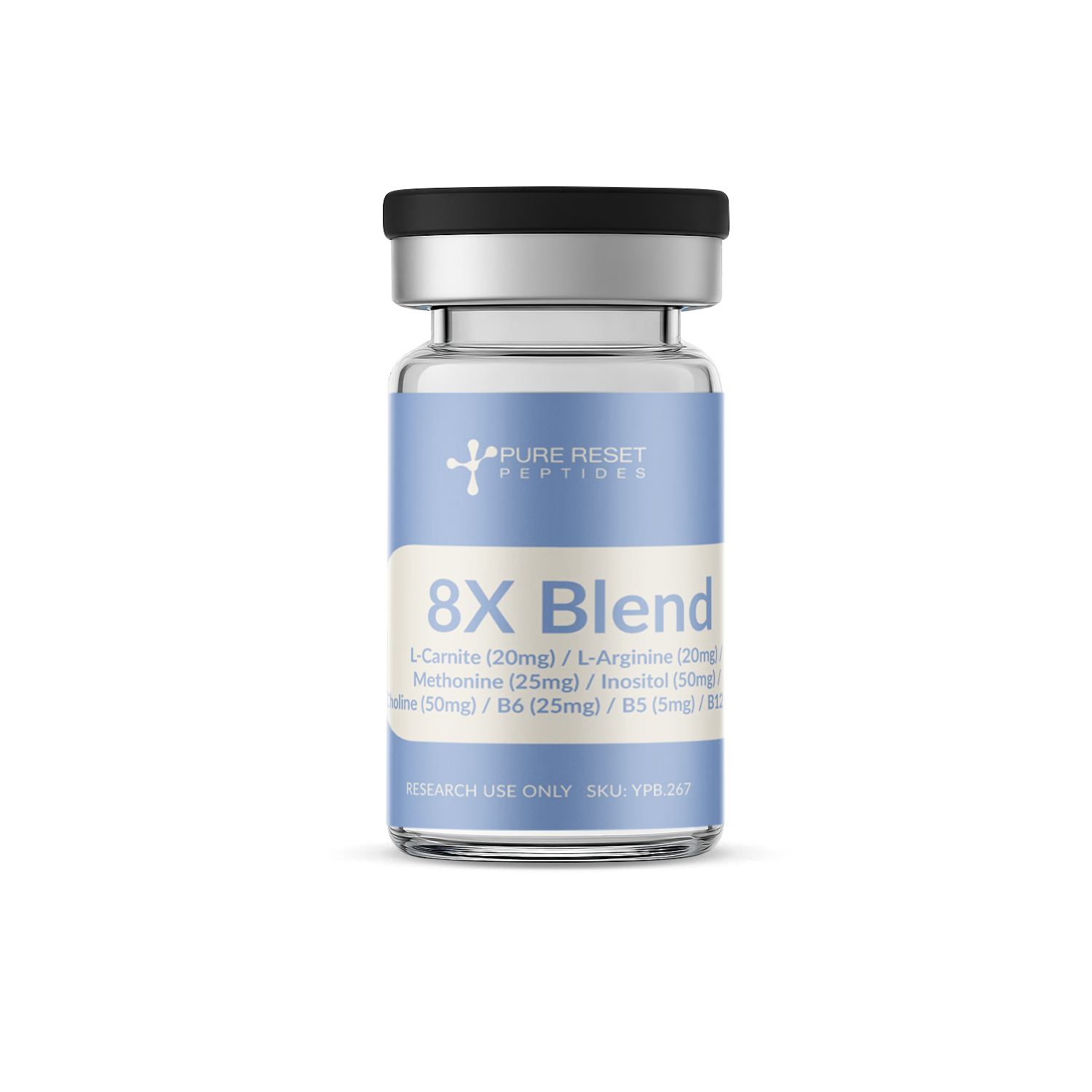 8X Blend L-Carnitine (20mg) / L-Arginine (20mg) / Methonine (25mg) / Inositol (50mg) / Choline (50mg) / B6 (25mg) / B5 (5mg) / B12 (1mg)